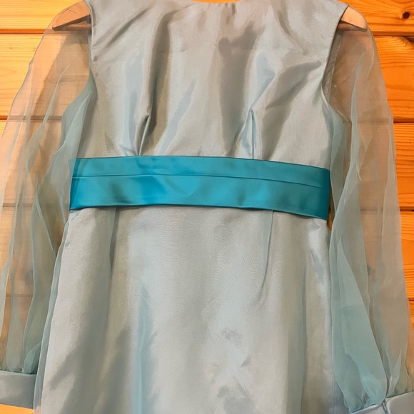Vintage 1960s light blue & turquoise cocktail prom maxi dress w/ empire waist - Picture 2 of 8